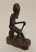 African Wood Carving Old Man with Walking Stick