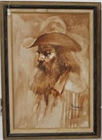 JT. Braun Watercolor Cowboy on canvas 35.5"x23.5"