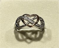 Infinity & Heart Solid 14kt Gold &.925 Silver Ring