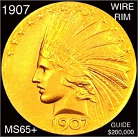 1907 Indian Period Wire Rim $10 Gold Eagle GEMBU+