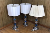 3 WORKING ACRYLIC TABLE LAMPS & SHADES