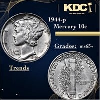 1944-p Mercury Dime 10c Grades Select+ Unc RD
