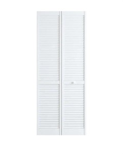 30 in. x 80 in. Louver White Wood Bifold Door