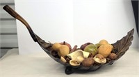 Metal Leaf Bowl Centerpiece w/ Fuite & Nuts