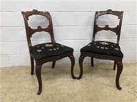 (2) Vtg. Needlepoint Mahogany Side Chairs