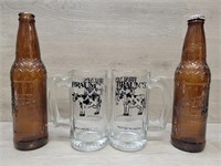 2 Braum's Mugs & 2 Vtg Barq's Root Beer Bottles