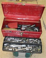 RED METAL TOOLBOX WITH CONTENTS