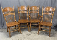 4 Oak Double Press Back Chairs