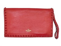 Red Leather Studded Full Flap Clutch