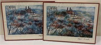 Lot of 2 Prints of Cathedral & Town