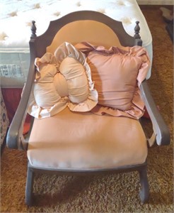 Vtg. Pink Upholstered Wooden Arm Chair