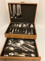 Rogers flatware and wood chest