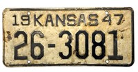 1947 Kansas License Plate
