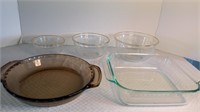 3 Etched Glass Stacking Bowls & 2 Baking Dishes