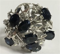 10k White Gold Ring With Sapphires & Diamonds