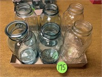 (6) 2 Quart Green & Clear Jars