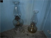 2 antique lamps w/ globes