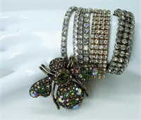 Rhinestone Bracelets & Bee Pin