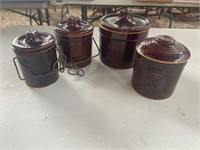 Vintage Brown stonewear crock with lids