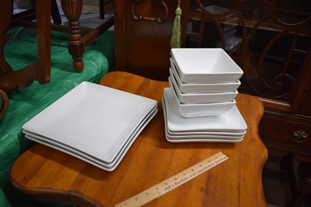 Lot of Square White Plates & Bowls