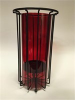Ruby Red Glass 10.5" Candle Holder