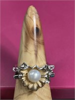 Sterling silver ring size 9.5 faux pearl