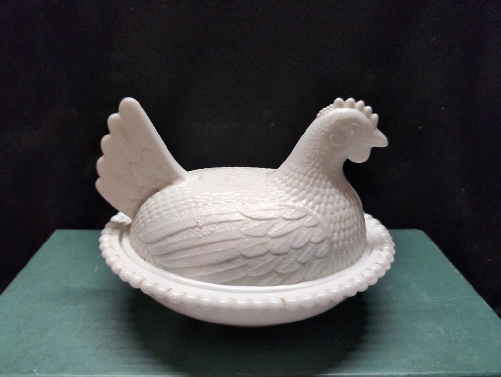 Beautiful Milk Glass Hen on a Nest