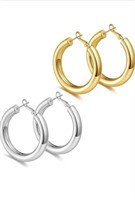 (New) Thick Gold Hoop Earrings Lightweight