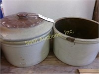 2 stoneware crocks-as found