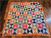 Vintage Double-Sided Quilt Shows Wear 68" X 73"