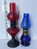2 small oil lamps- Blue & Red