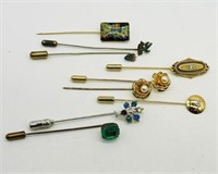 9 Stick Pins-Turquoise-cloisonne & more