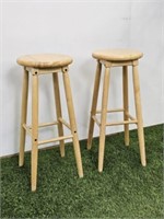 2 WOOD STOOLS - 29.25" TALL X 13" SQ