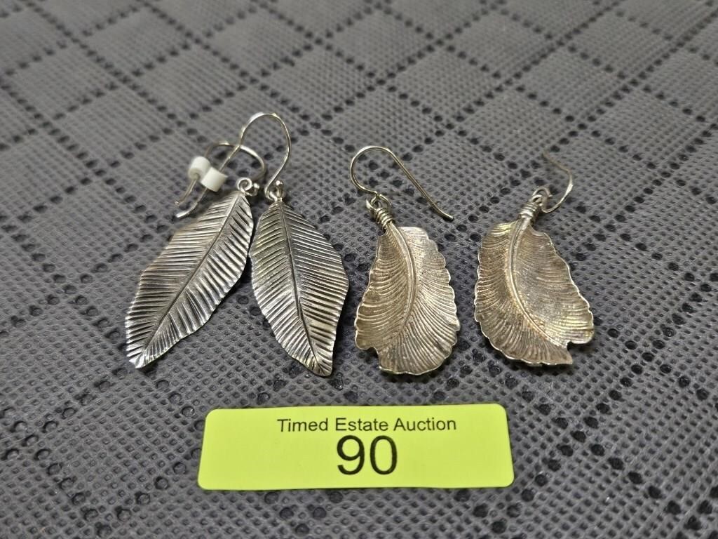 2- PAIRS OF STERLING SILVER "LEAF" HOOK EARRINGS