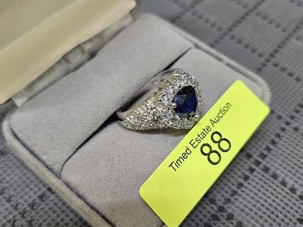 STERLING SILVER ~1.5CT SAPPHIRE RING, SZ-8