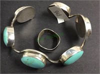 Marked Mexico 925 green stone bracelet and a 925