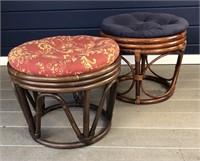 Two 18" Round Rattan Stools with Cushions