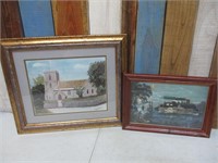 2 Framed Prints - Boat & & Church