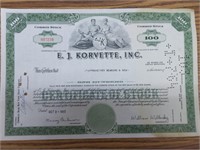 EJ korvette stock certificate