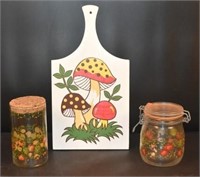 Mushroom Cutting Board & Jar