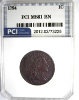 1794 Lg Cent MS61 BN LISTS $25000 RARITY UNC