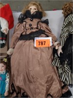 26" TALL PORCELAIN COLLECTOR DOLL IN BROWN DRESS