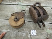 2 WOOD PULLEYS