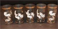 5 Frosted Gold Rim Horse Glasses