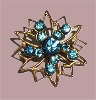 VINTAGE ART DECO GOLD BLUE CRYSTAL STARBURST