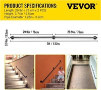 VEVOR Pipe Stair Handrail, 5FT Staircase Handrail