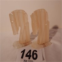PAIR ONYX HORSE HEAD BOOKENDS