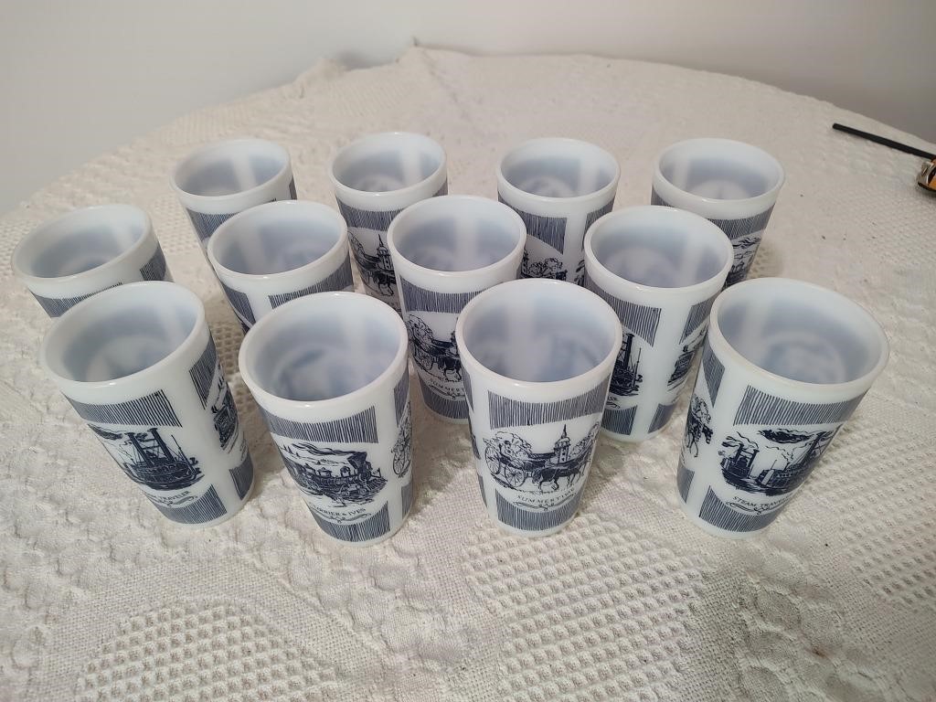 12 Hazel Atlas Currier & Ives White Glasses