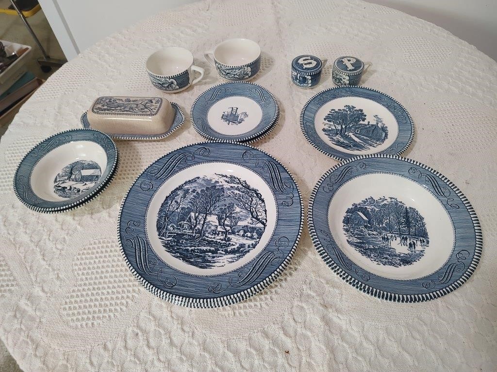 16 pcs Currier & Ives Dishes