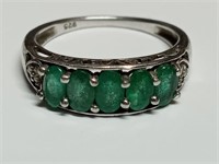OF) Genuine emeralds 925 sterling silver ring size